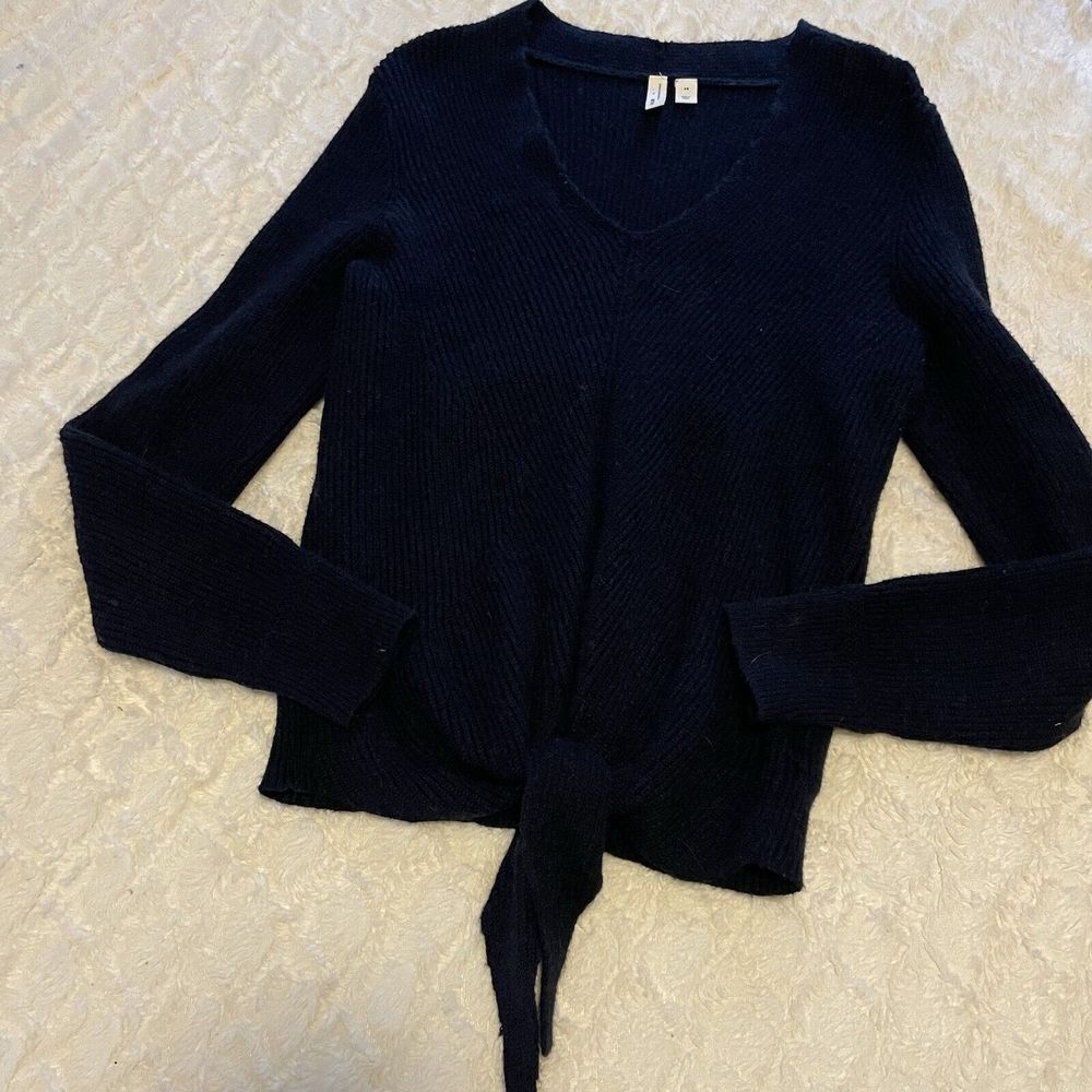 Moth Dark Navy Tie‎ Front Vneck Pullover Sweater XS Longsleeved XS